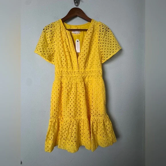 By Anthropologie‎ Somerset Mini Dress Eyelet Edition Yellow Size Small New - Picture 2 of 12